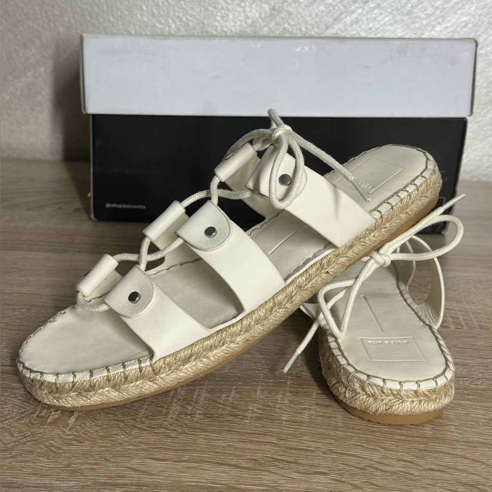 Dolce Vita Women 10 Vana Off White Leather Flat Espadrille Slides Sandals - Picture 9 of 11